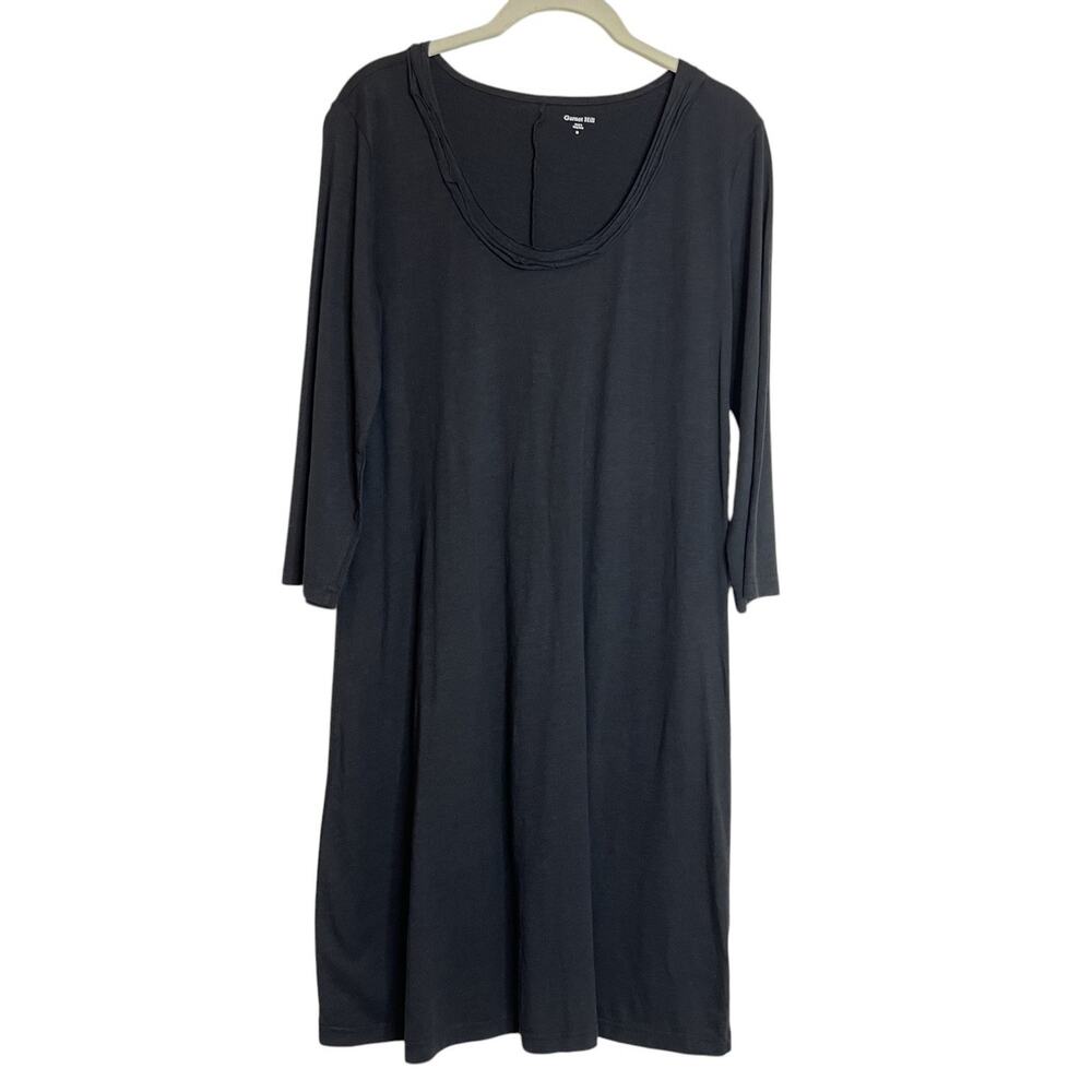 Garnet Hill Womens Knee Length Dress 3/4 Sleeve Size Medium Black Minimalist